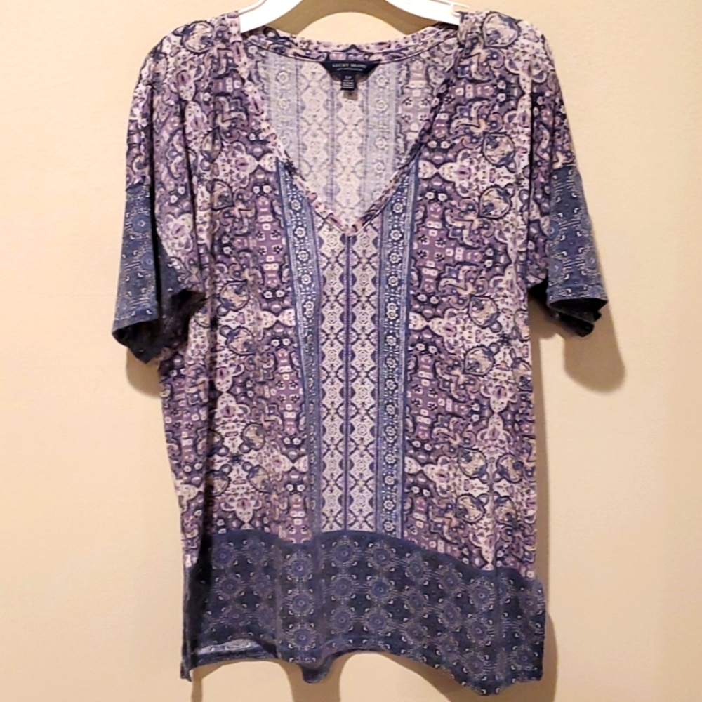 ❤ LUCKY BRAND BOHO PRINT T SHIRT/TOP, SMALL